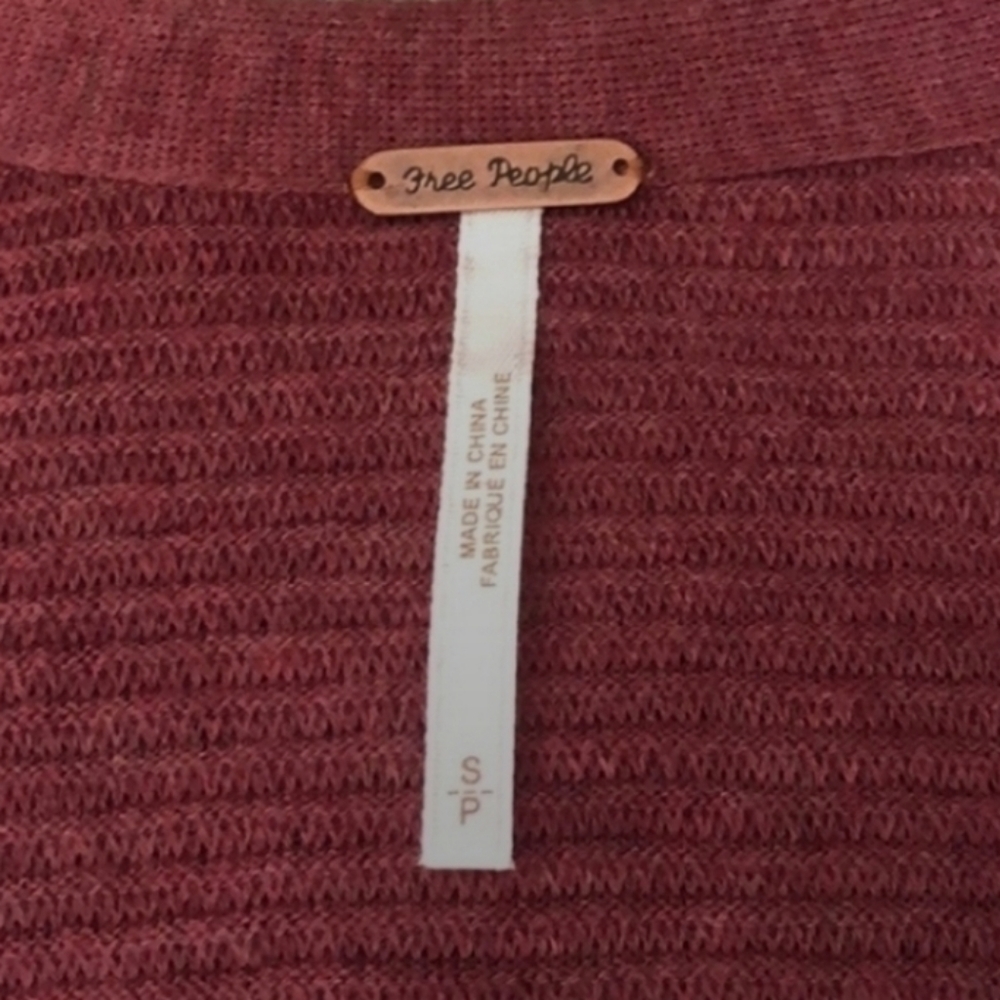 FREE People Starman Ribbed Burgundy Wool Blend Top Bell Flared Sleeves Small - Picture 9 of 10
